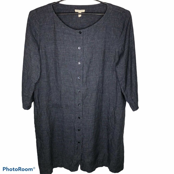 Eileen Fisher Dresses & Skirts - Eileen Fisher Indigo Linen Shirt Dress XL